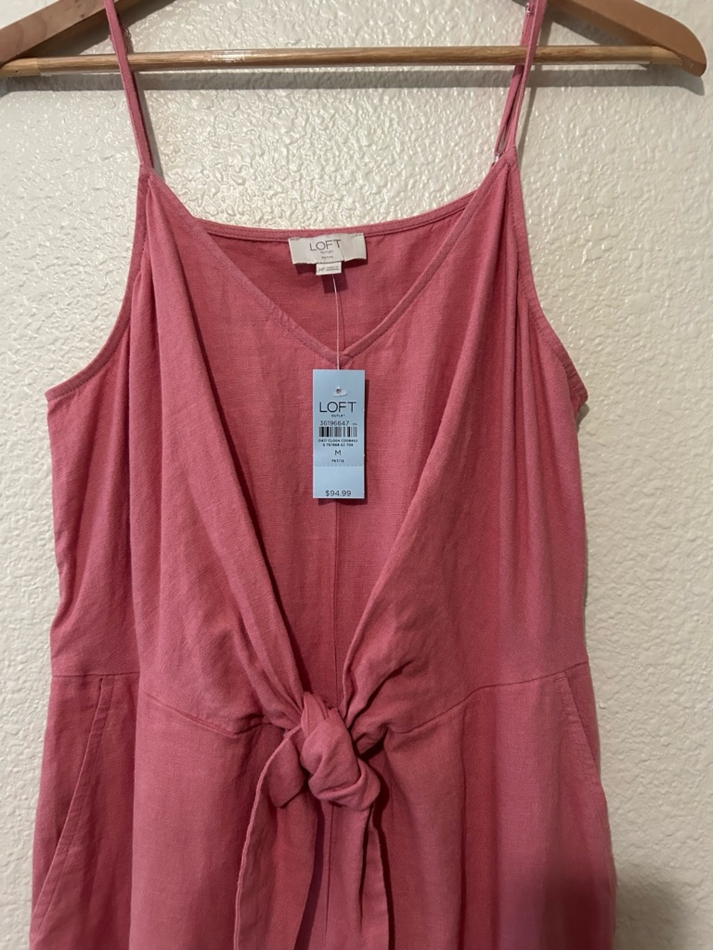 LOFT Rose-Pink Tie-Front Sleeveless Jumpsuit - Picture 2 of 4